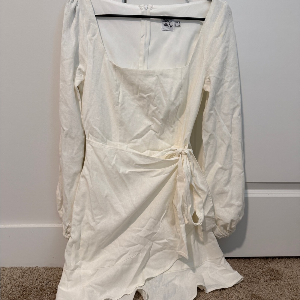Princess Polly White Long-Sleeve Wrap Mini Dress
